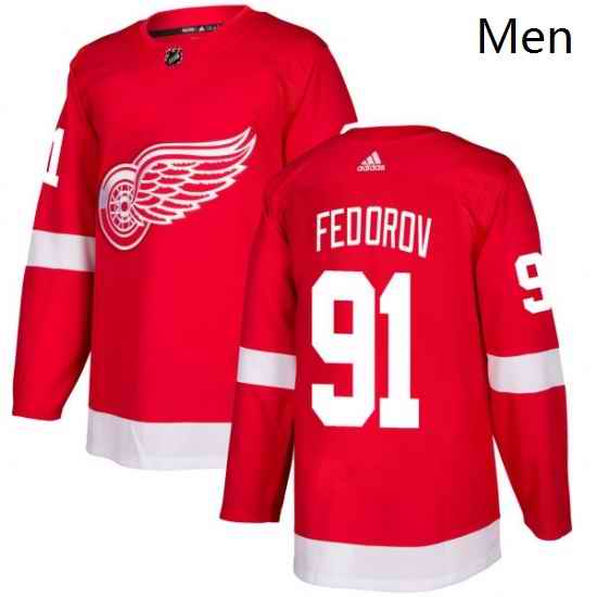 Mens Adidas Detroit Red Wings 91 Sergei Fedorov Authentic Red Home NHL Jersey